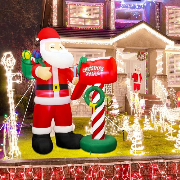 ⚡8FT Christmas Inflatable Santa Presenting Gifts to A Mailbox Outdoor Decoration - Picture 6 of 9